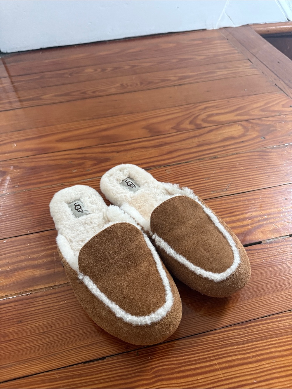 UGG Tan Suede Shearling Mule Slippers